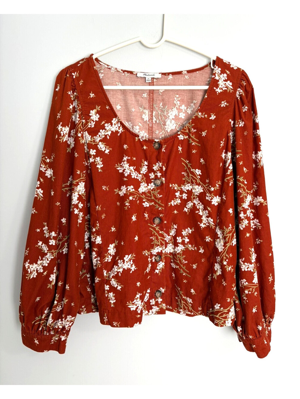 Madewell Corduroy Shirred-Sleeve Button-Front Top XL Farmstand Bouquet Floral